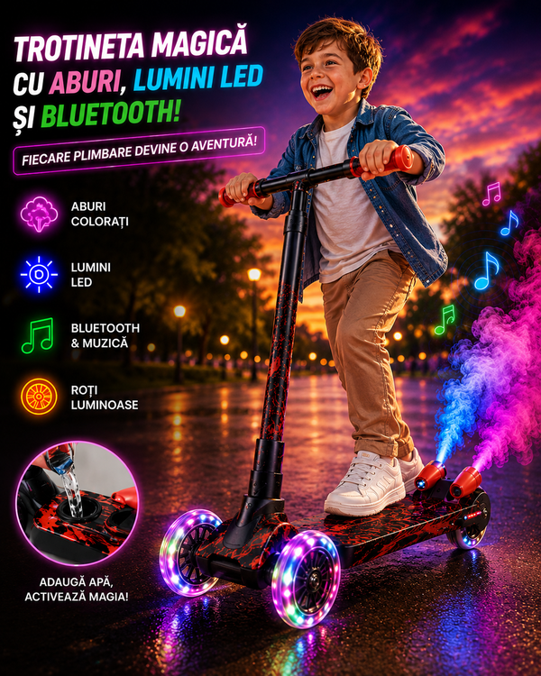 Trotineta Magică cu Aburi, Lumini LED și Bluetooth