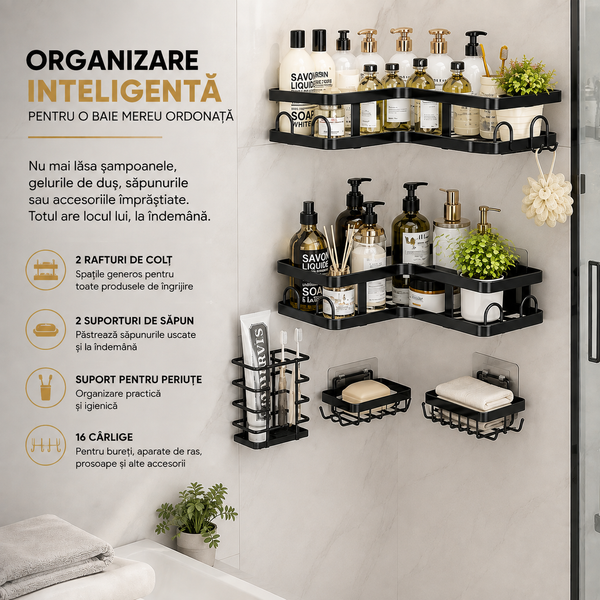 Suport Duș Robust cu Organizare Smart