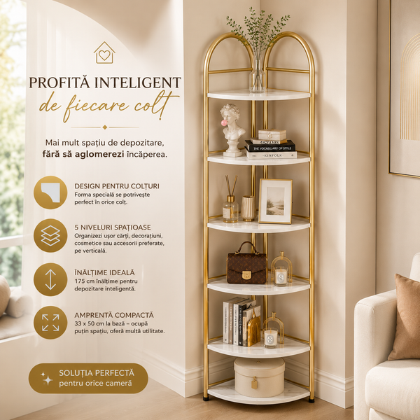 Etajeră Colț Elegant cu Marmură