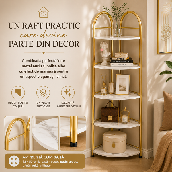 Etajeră Colț Elegant cu Marmură
