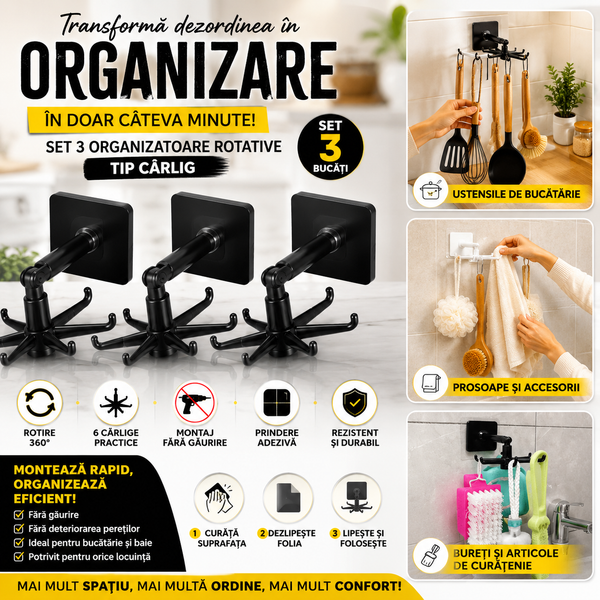 Set Organizatoare Rotative cu Cârlige Smart