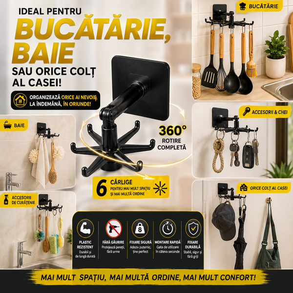 Set Organizatoare Rotative cu Cârlige Smart