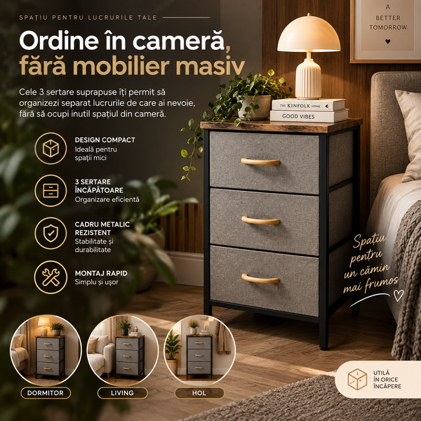 Noptieră Modernă Gris