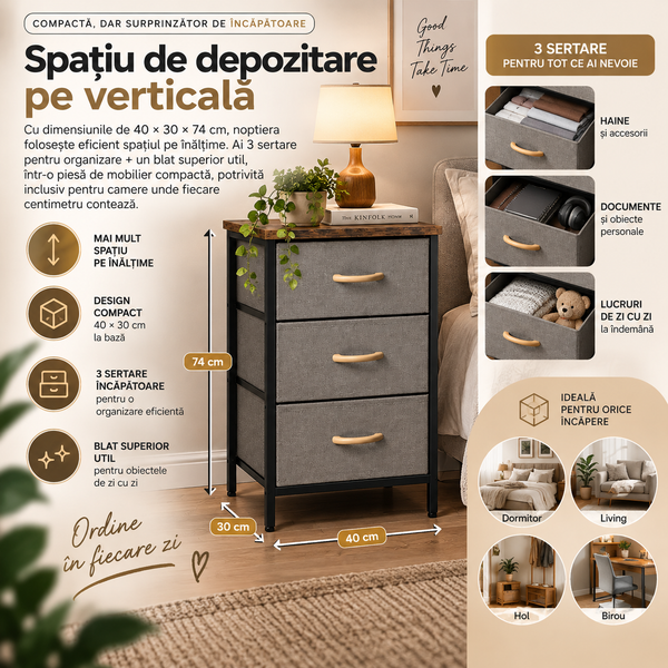 Noptieră Modernă Gris