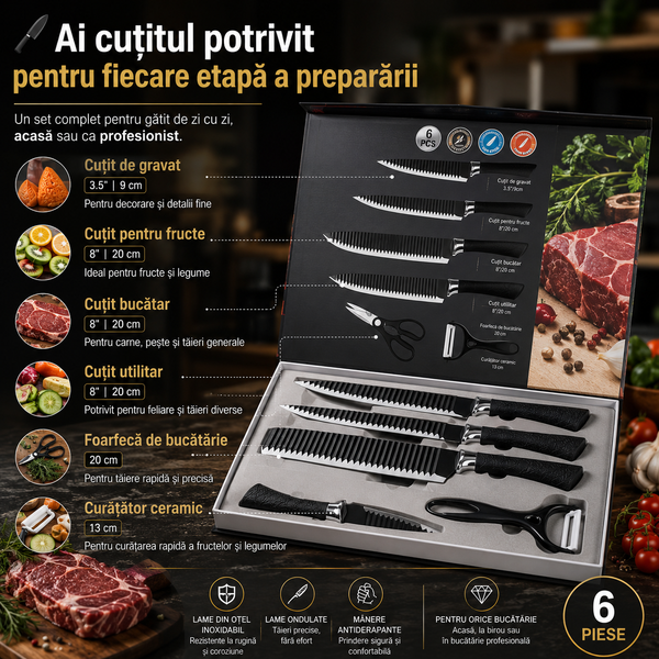 Set cuțite negre profesionale