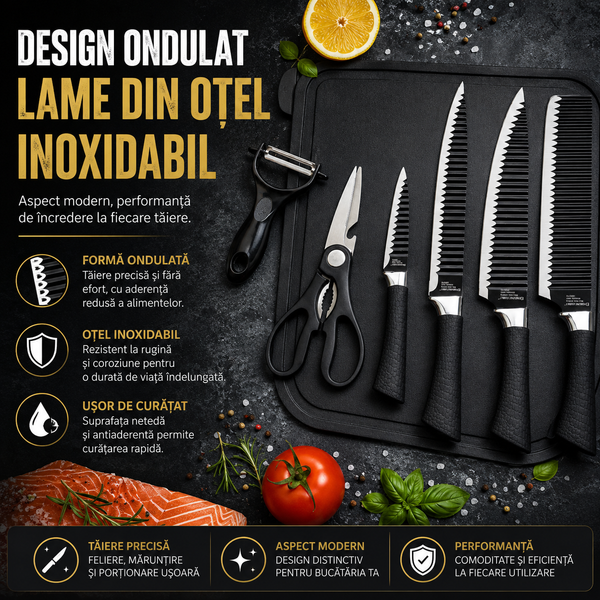 Set cuțite negre profesionale