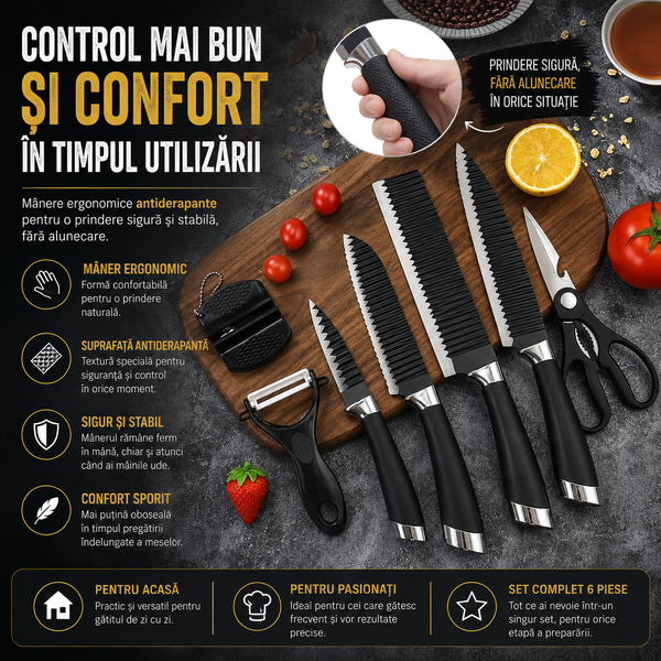 Set cuțite negre profesionale
