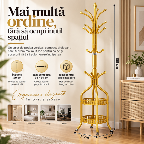 Cuier Hall Tree Auriu Compact Vertical