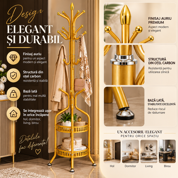 Cuier Hall Tree Auriu Compact Vertical