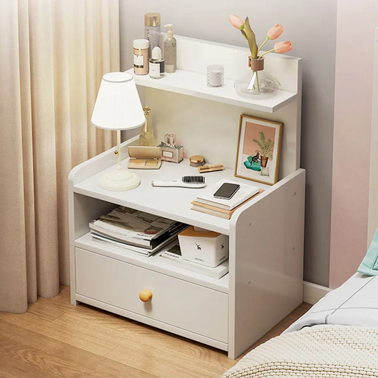 Noptieră Modernă cu Sertar și 3 Polițe, 33 × 26 × 60 cm – Design Compact și Depozitare Inteligentă